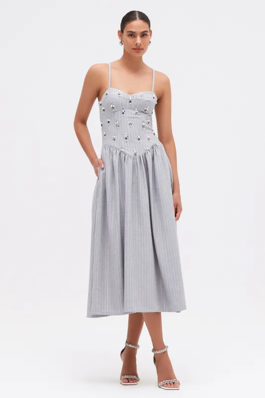 METALLIC PINSTRIPE MIDI DRESS sold by PatBO