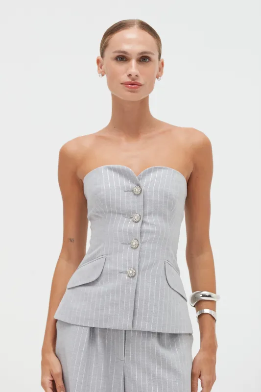 METALLIC PINSTRIPE STRAPLESS TOP made by PatBO