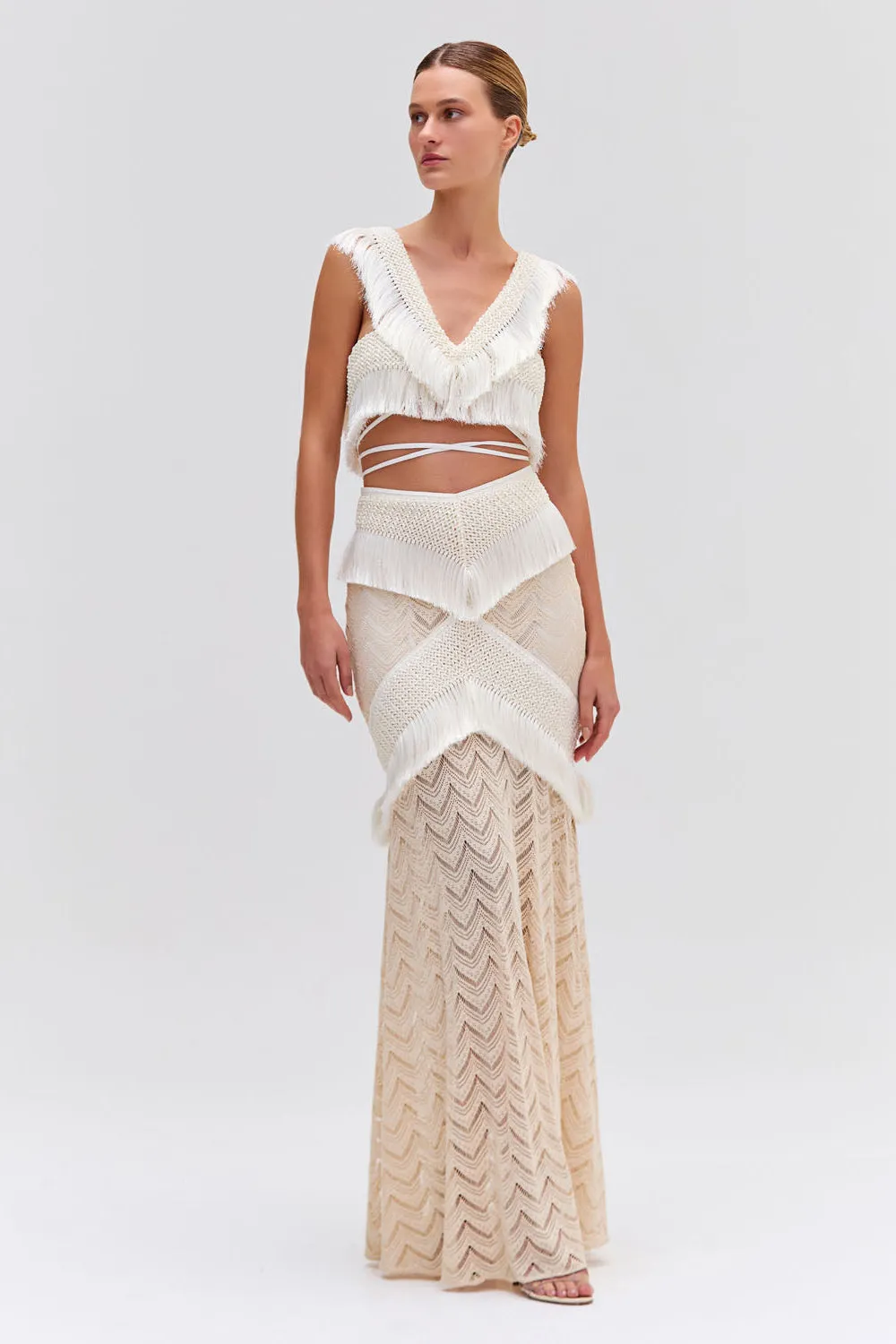 Fringe Trim Maxi Skirt sold by PatBO