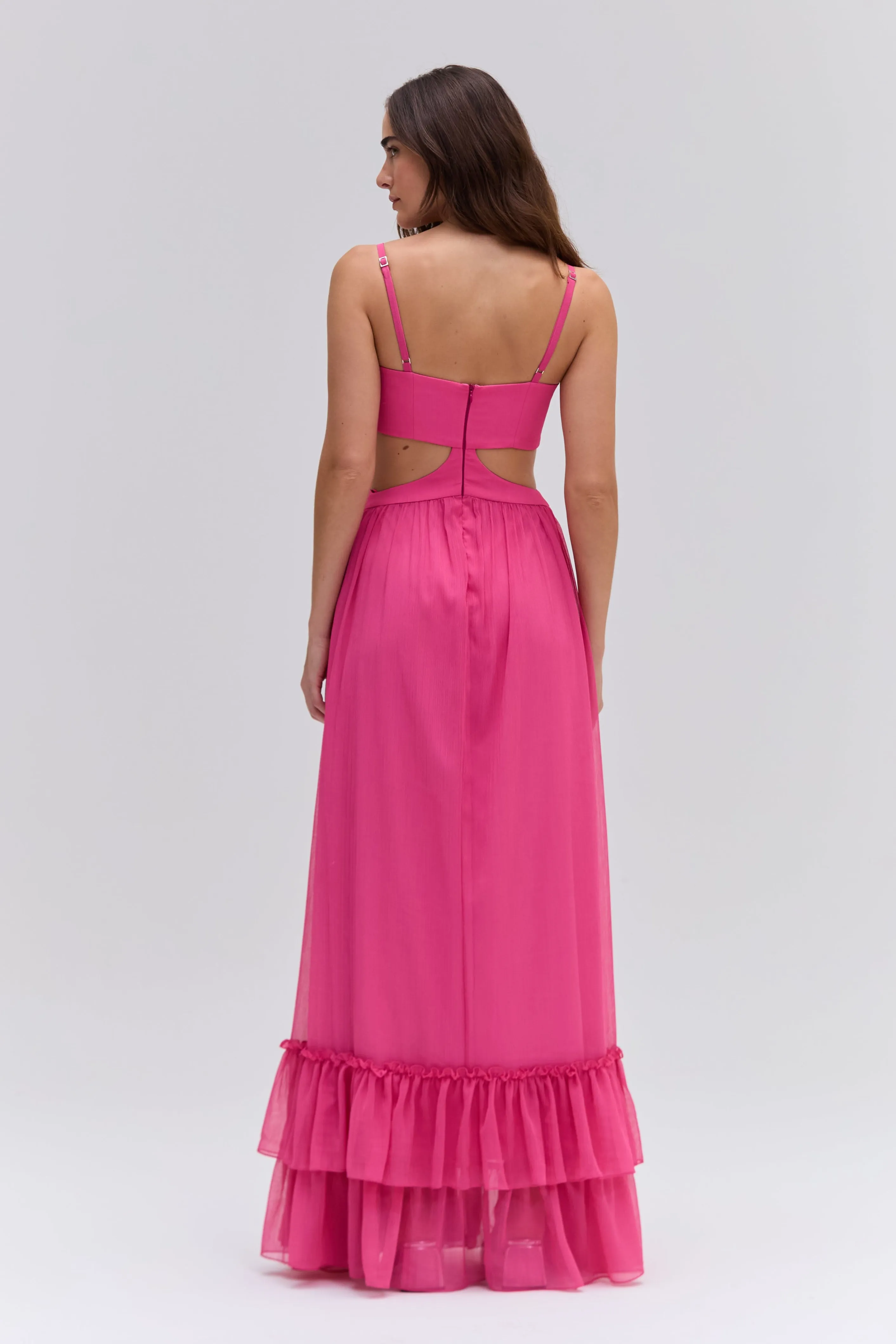 SILK PLISSE FLOWER APPLIQUE LONG DRESS sold by PatBO product image thumbnail 3