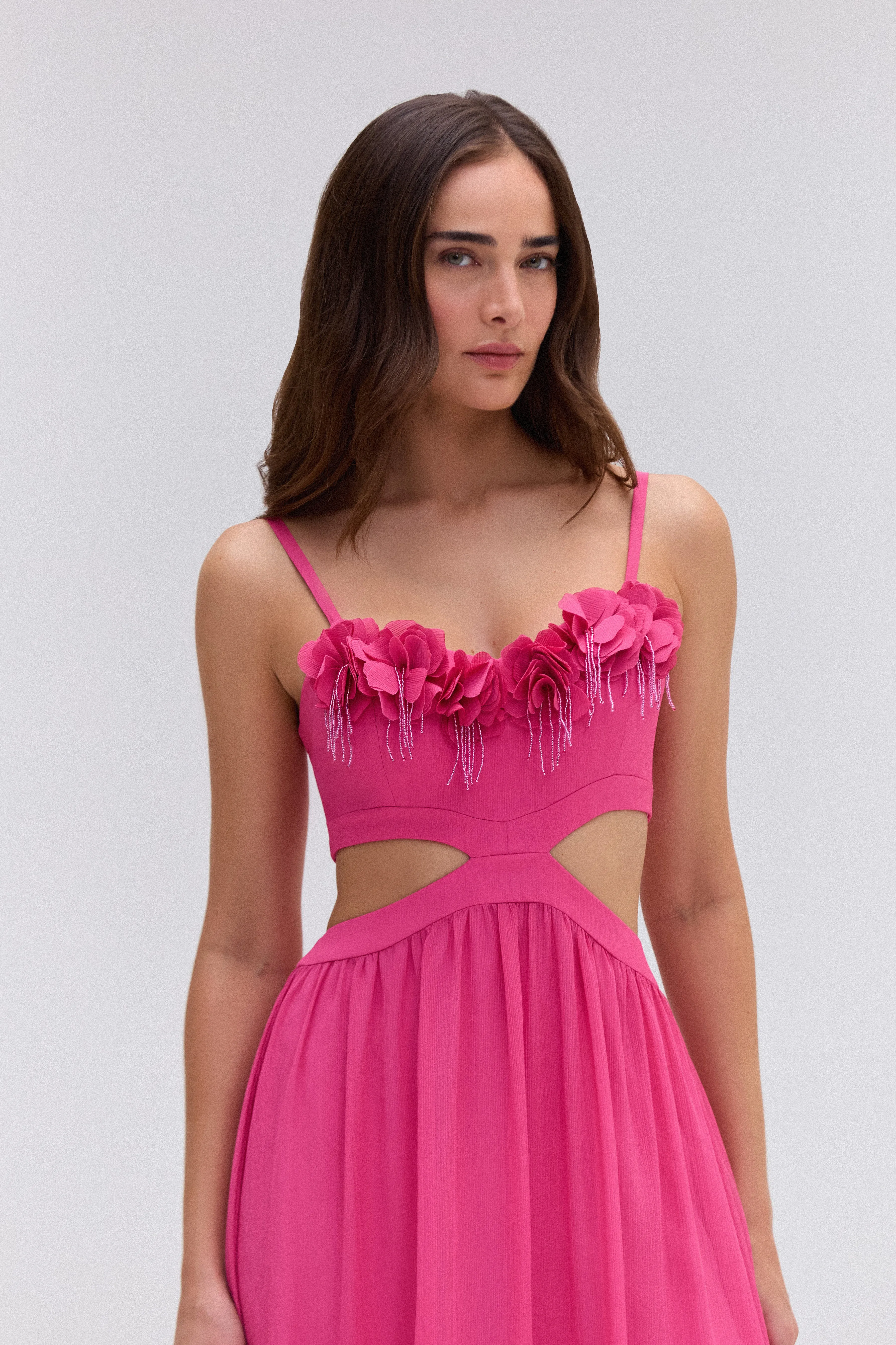 SILK PLISSE FLOWER APPLIQUE LONG DRESS sold by PatBO product image thumbnail 2