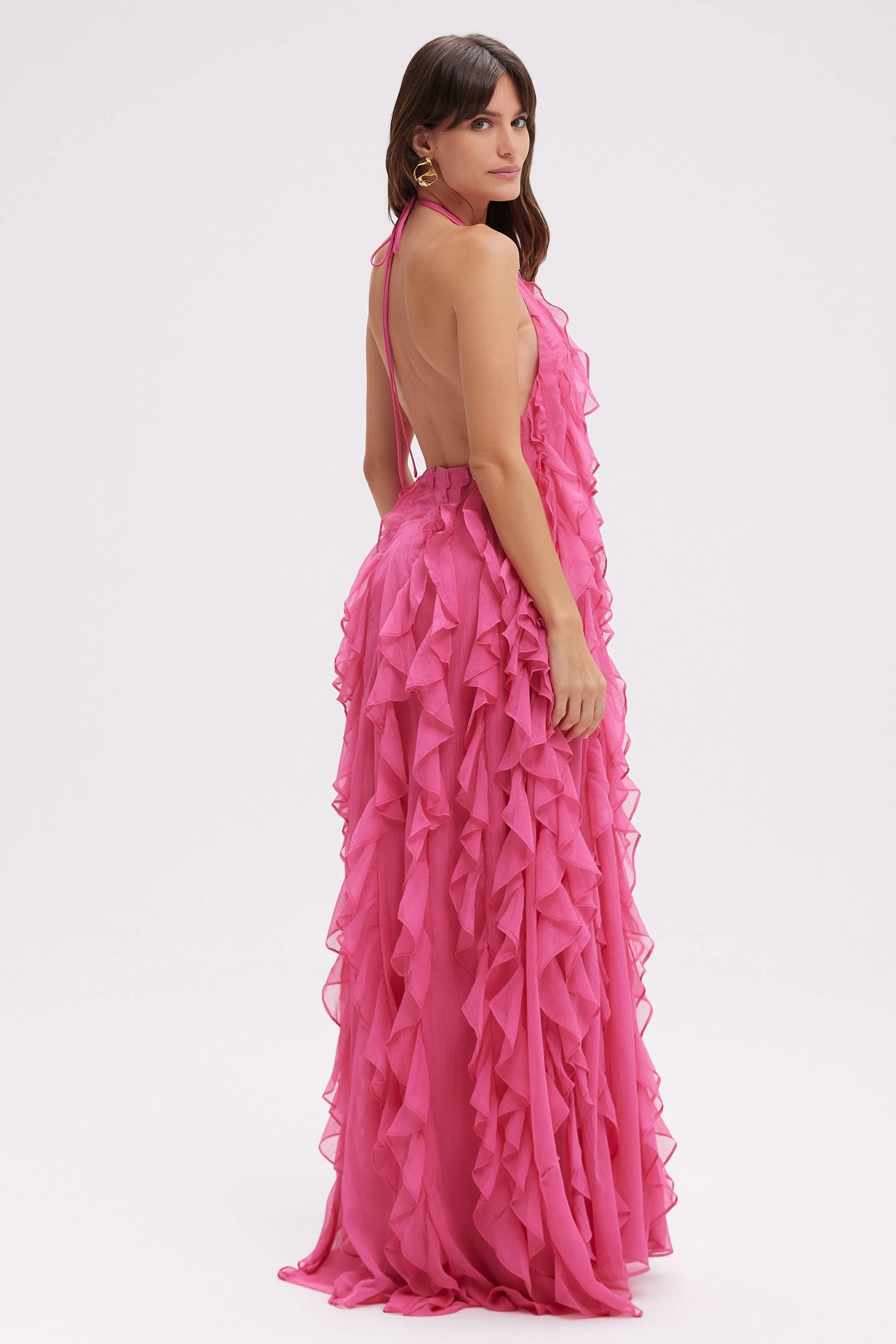 SILK PLISSE LONG DRESS HALTERNECK FLORAL COLLAR sold by PatBO product image thumbnail 2