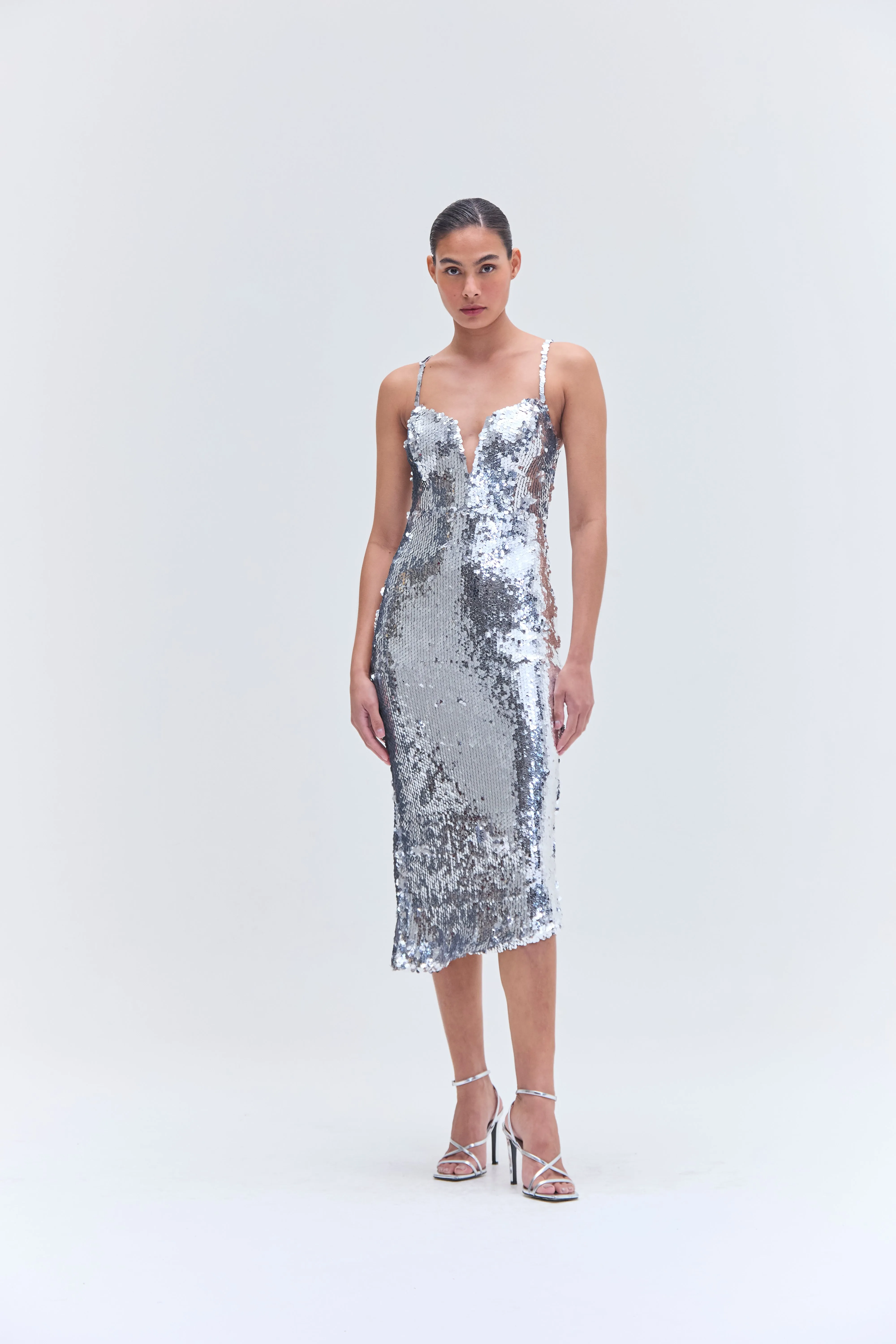 SILVER SEQUIN MIDI DRESS sold by PatBO product image thumbnail 3