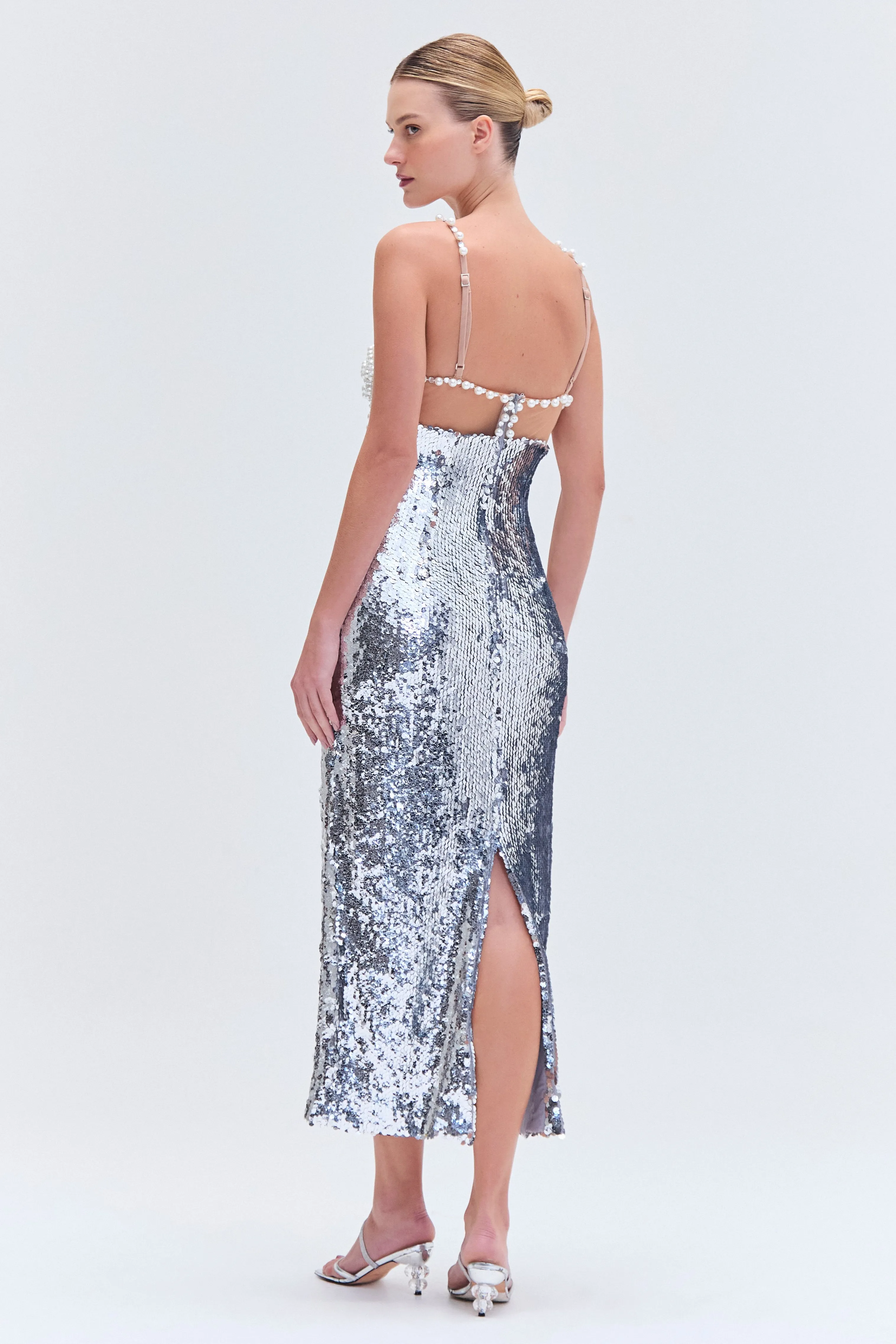 SILVER SEQUIN BEADED MIDI DRESS sold by PatBO product image thumbnail 2
