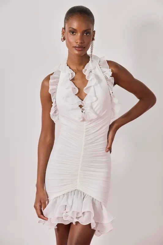 SILK PLISSE PLUNGE MINI DRESS sold by PatBO