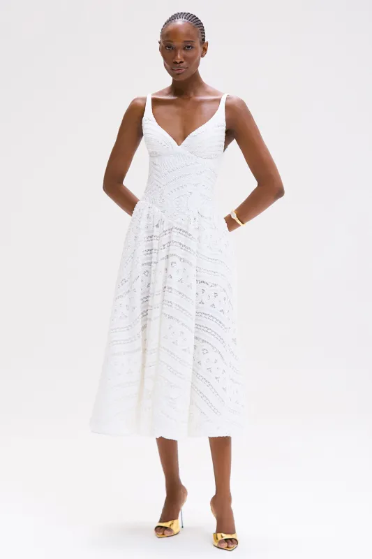 RHYTHMIC LACE MIDI DRESS sold by PatBO