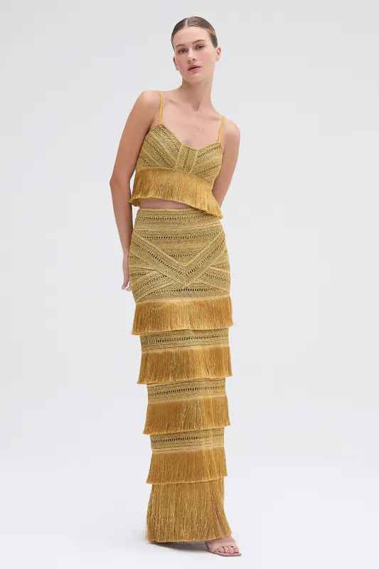 PAMPAS FRINGE MAXI SKIRT sold by PatBO