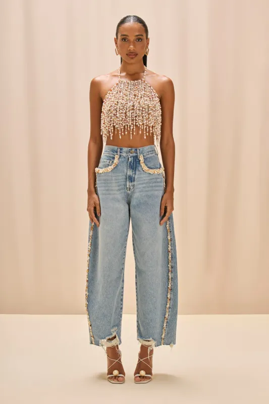 CAMILA COELHO BEADED DENIM PANT sold by PatBO
