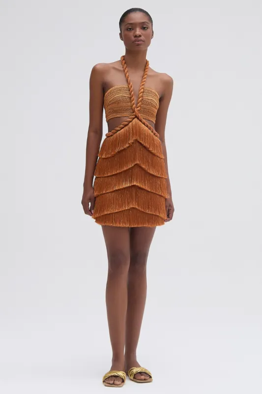 PAMPAS FRINGE CUT OUT MINI DRESS made by PatBO