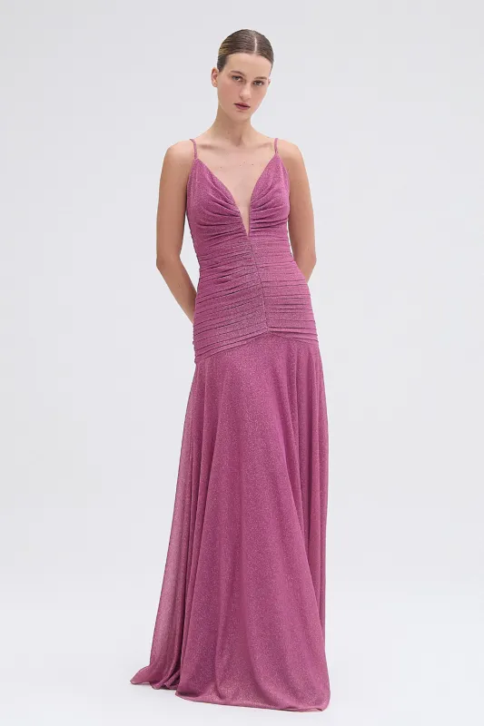 METALLIC PLUNGE GOWN made by PatBO