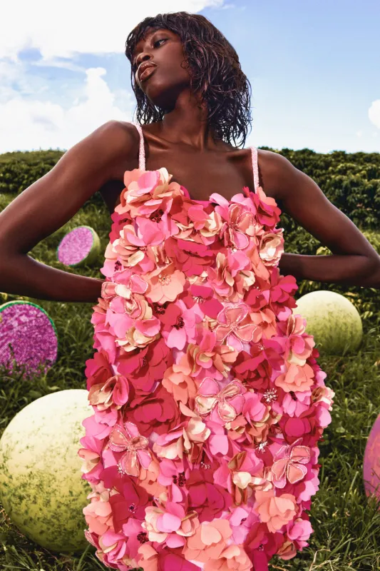 Hand-Beaded 3D Flower Mini Dress sold by PatBO