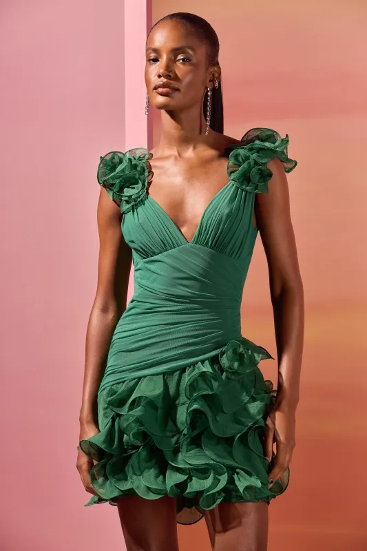 SILK PLISSE ESSENCE FLUTTER MINI DRESS sold by PatBO