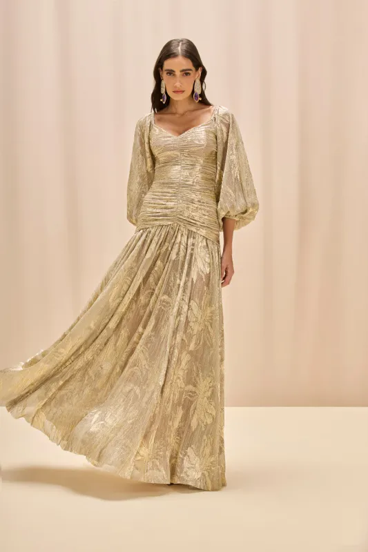 GOLDEN DUST LUREX LONG SLEEVE GOWN sold by PatBO