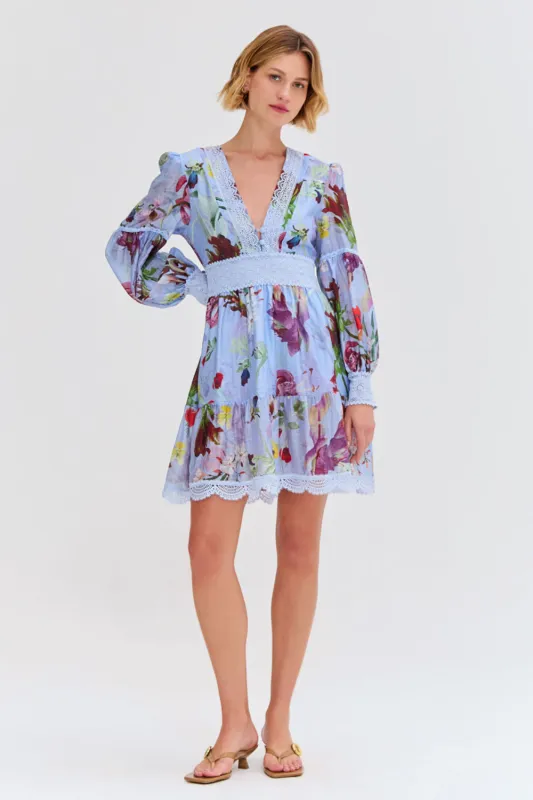LILY FLOWER LONG SLEEVE PLUNGE MINI DRESS sold by PatBO