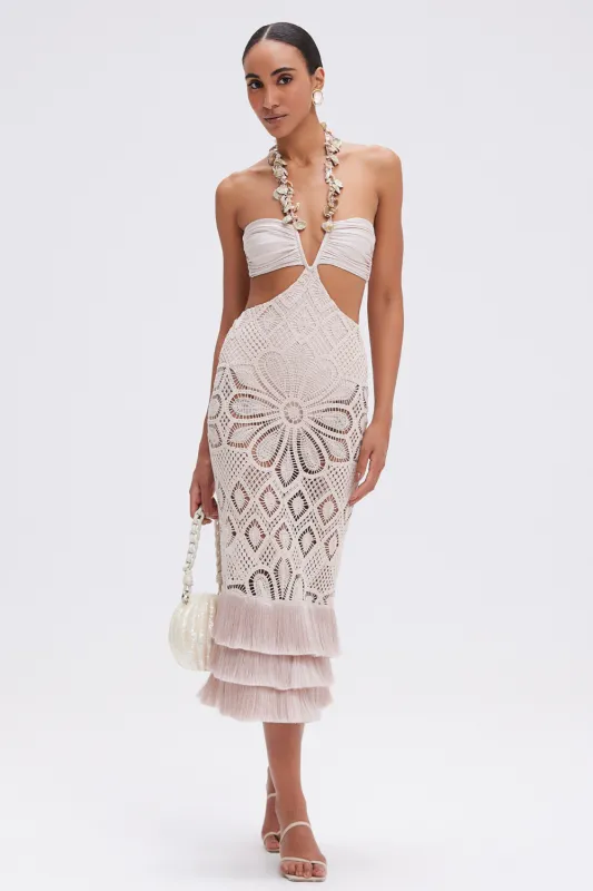 FLOWER CROCHET EMBROIDERED MIDI DRESS sold by PatBO