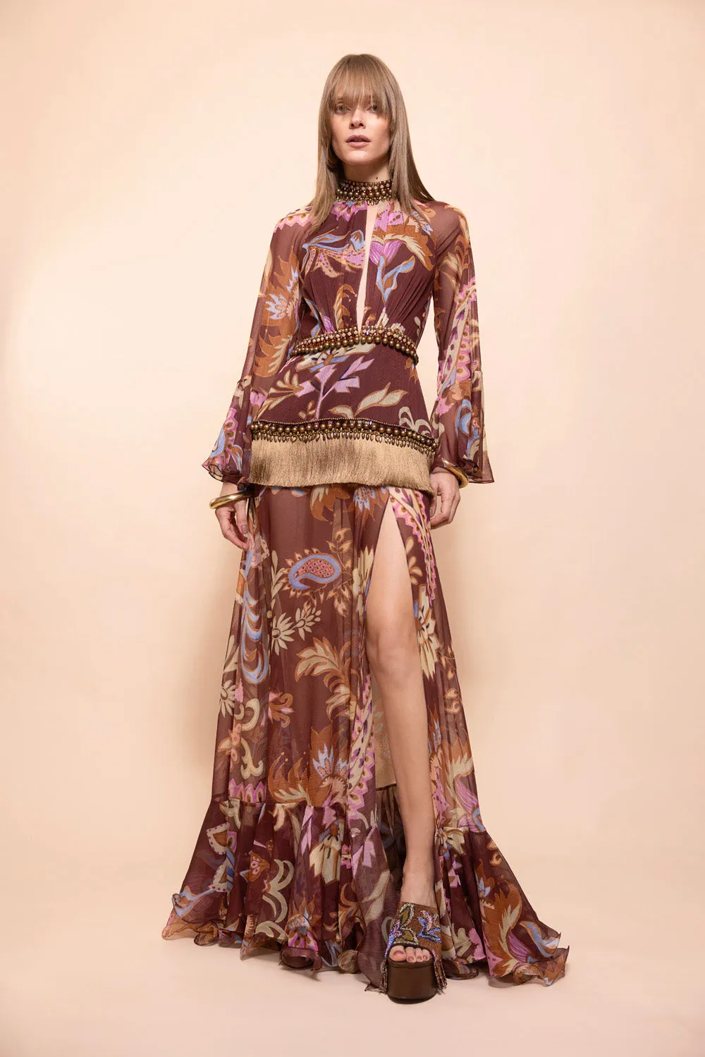Boho Long-Sleeve Plunging Gown sold by PatBO