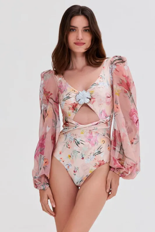 LILY FLOWER LONG SLEEVE SWIMSUIT made by PatBO