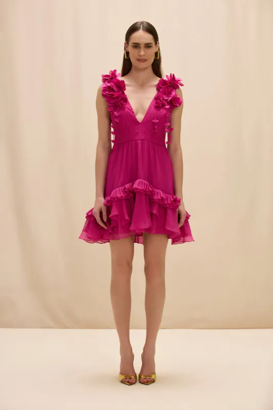 CHIFFON CARMEN FLOWERS MINI DRESS made by PatBO