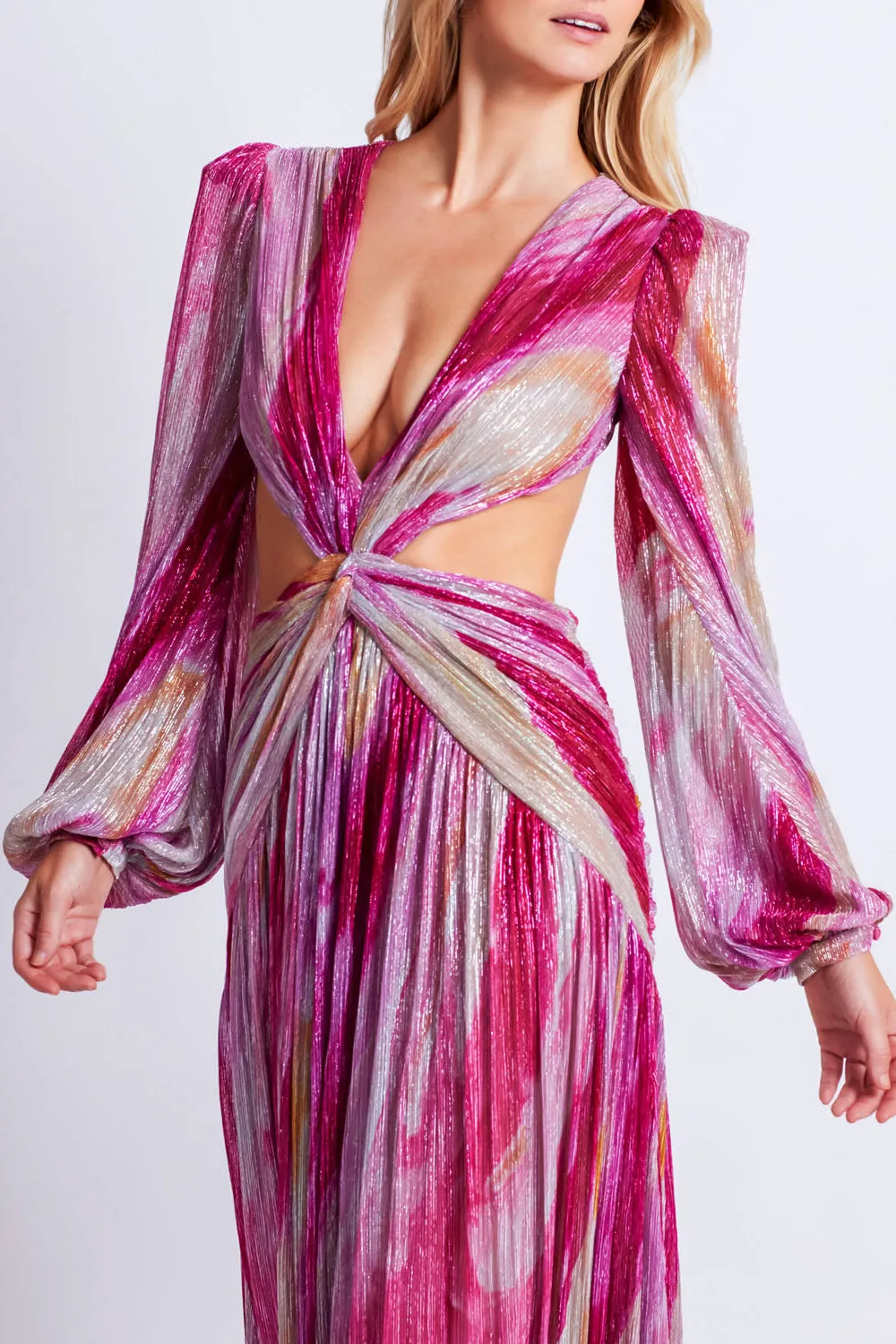 Aura Metallic Plunge Maxi Dress sold by PatBO