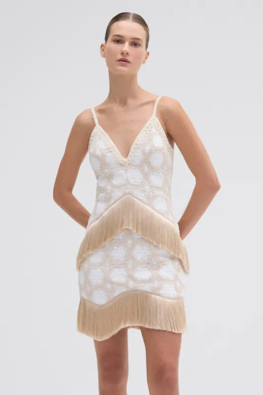 NATURAL CROCHET PLUNGE MINI DRESS made by PatBO