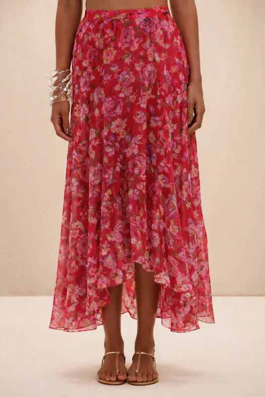 PEONY PRINT LYCRA MAXI SKIRT made by PatBO