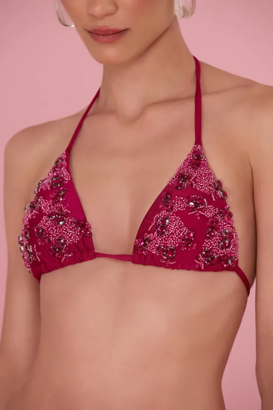 PETAL SHEEN BEADED BIKINI TOP made by PatBO