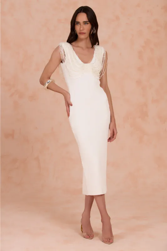 ISADORA KNIT BEADED MIDI DRESS made by PatBO