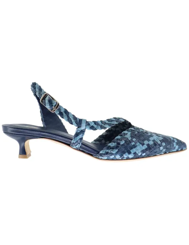 Slingback donna in pelle intrecciata blu tacco basso Donna CH2568/RT 003 sold by Spatarella