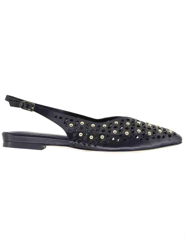 Slingback donna in pelle nera con borchie tacco basso Donna CH2524 001 sold by Spatarella