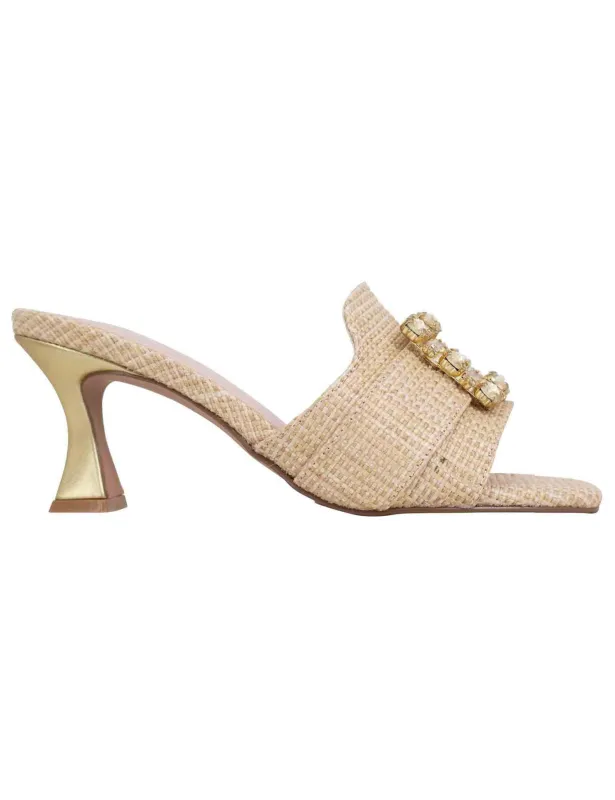 Sandali donna in tessuto rafia beige con morsetto e tacco oro Donna S470056344A3 LUCIA 536 sold by Spatarella