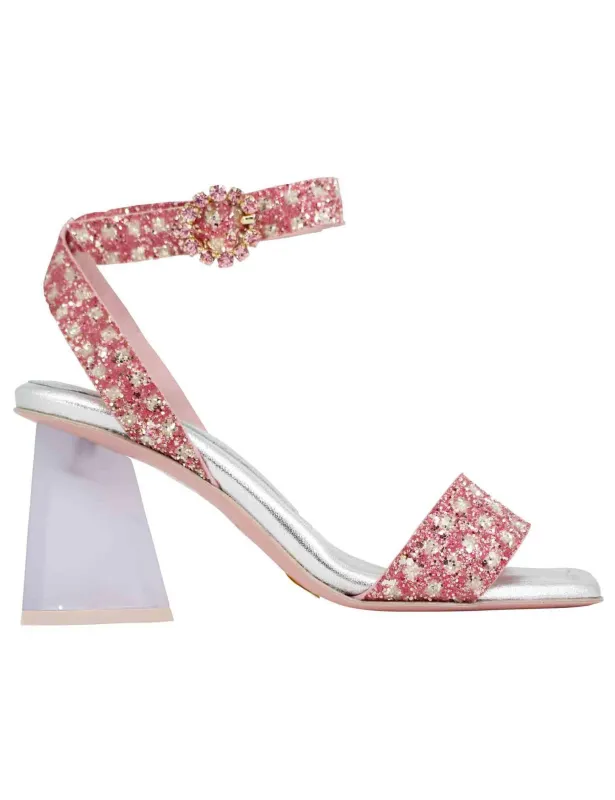 Sandali donna in tessuto rosa con punta quadra e tacco alto Donna 7117 023 made by Ras