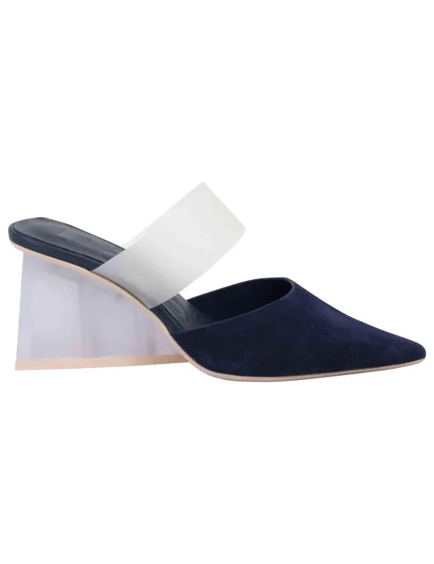 Sabot donna in camoscio blu con tacco alto e punta a punta Donna 7635-D 002 sold by Spatarella