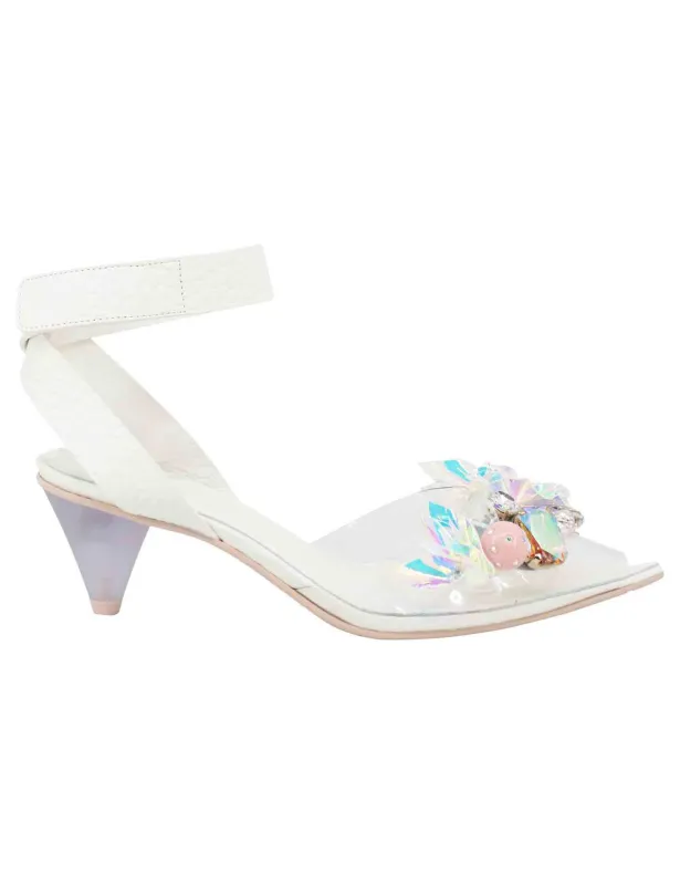 Sandali donna in pelle bianca con cinturino alla caviglia e accessori luminosi Donna 7600 100 made by Ras