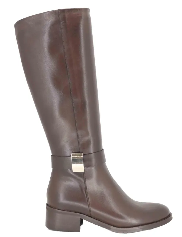 Stivali in pelle marrone con fibbia oro Donna SPST7005 014 sold by Spatarella