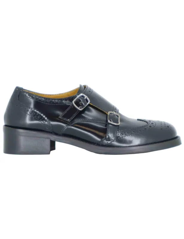 Mocassini in pelle nera con doppia fibbia laterale Donna SP9602 001 sold by Spatarella