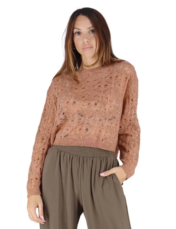 Maglioni in lana cipria effetto pizzo Donna 3W25-MAIS SHAG RUST sold by Spatarella