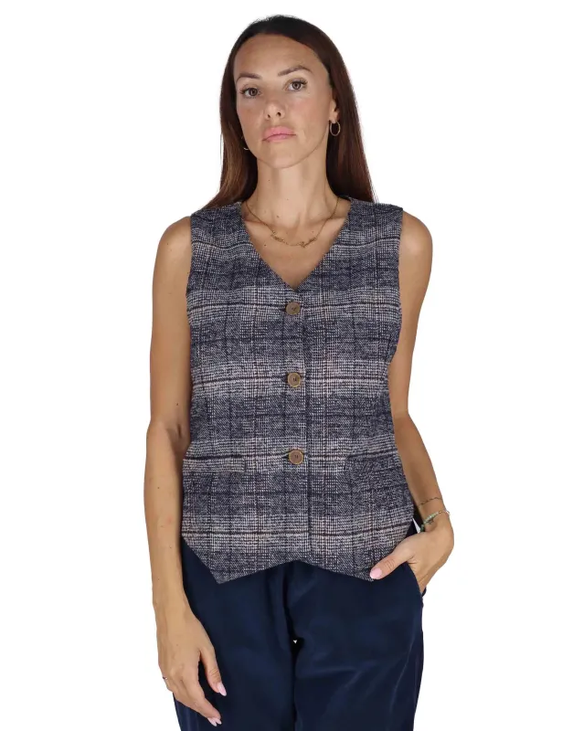 Gilet in lana blu con bottoncini Donna 3W25-VANNA GALLE NIGHT sold by Spatarella