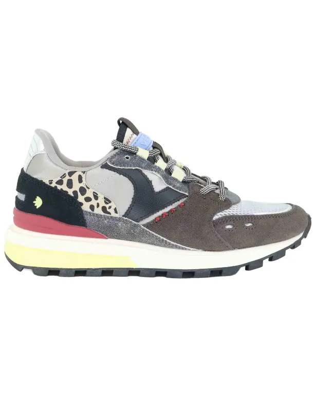 Sneakers Luna in pelle nera e animalier Donna 1156113 Negro made by Spatarella