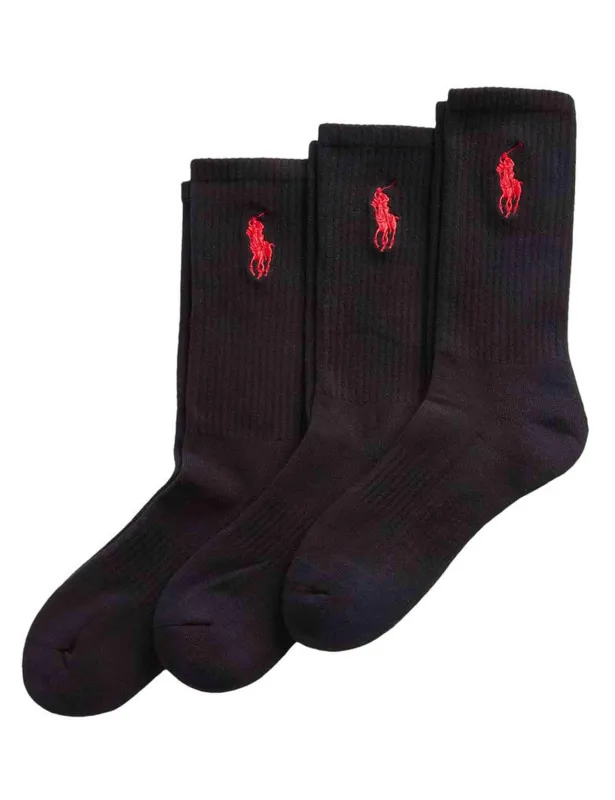 Set di 3 Calzini Crew in cotone nero Uomo 449858064002 BLACK 001 made by Polo by Ralph Lauren
