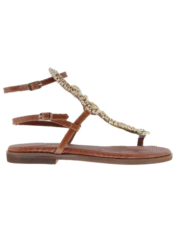 Sandali flat donna in pelle cuoio con serpente in strass Donna U41006251362 625 sold by Spatarella