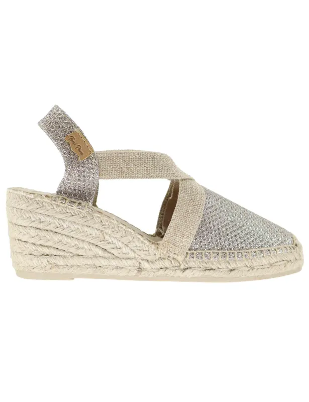 Sandali espadrillas donna in tessuto laminato argento con elastici Donna Triton Plati sold by Spatarella