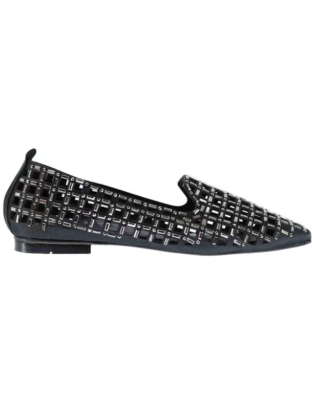 Mocassini donna in tessuto nero con strass Donna U128B090109F SMP09 made by Spatarella