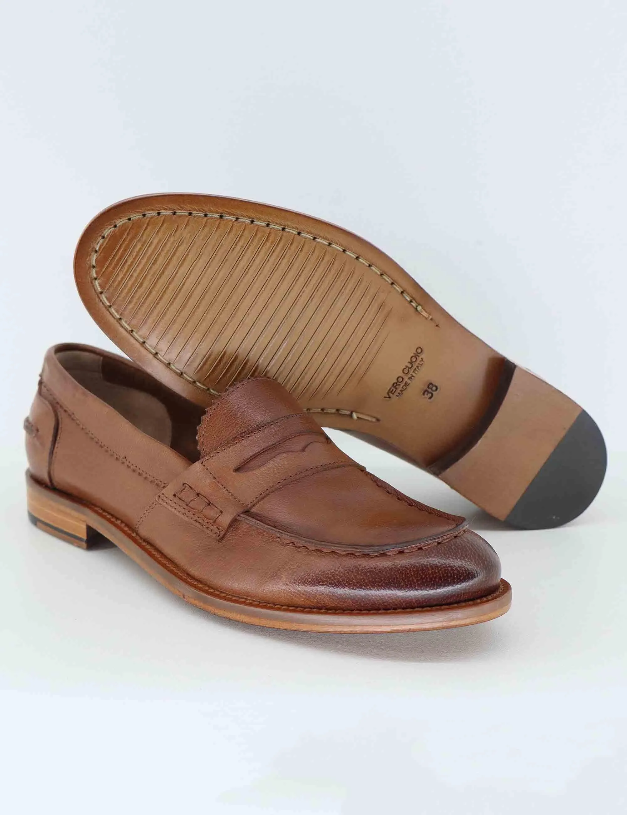 Mocassini donna in pelle taupe con suola in cuoio Donna SPD306 047 sold by Spatarella product image thumbnail 4