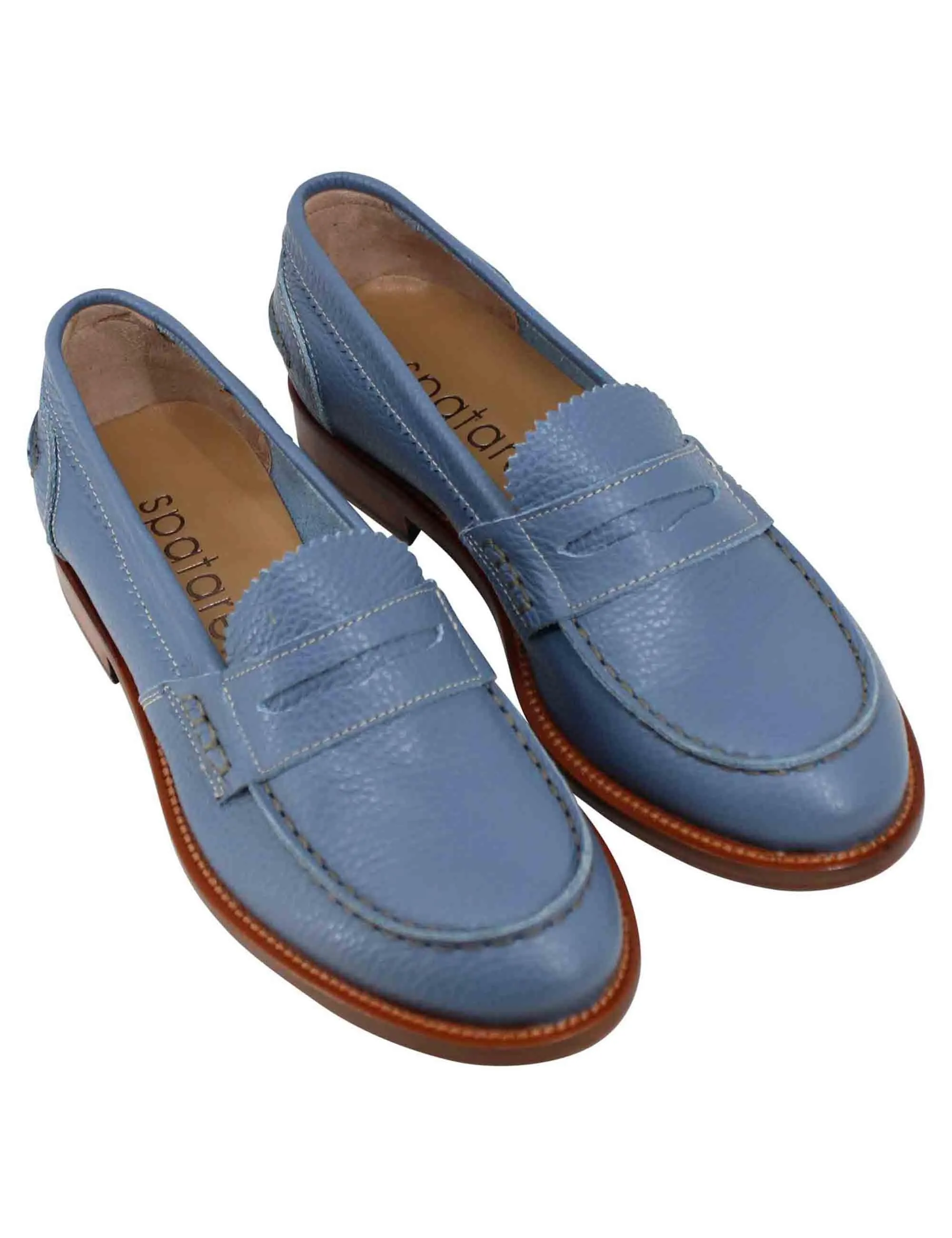 Mocassini donna in pelle celeste con suola in cuoio Donna SPD306 002 sold by Spatarella product image thumbnail 3