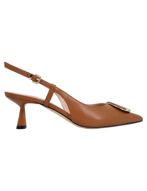 Decollete slingback donna in pelle cuoio con tacco basso e fibbia in oro Donna SP5553 014 sold by Spatarella