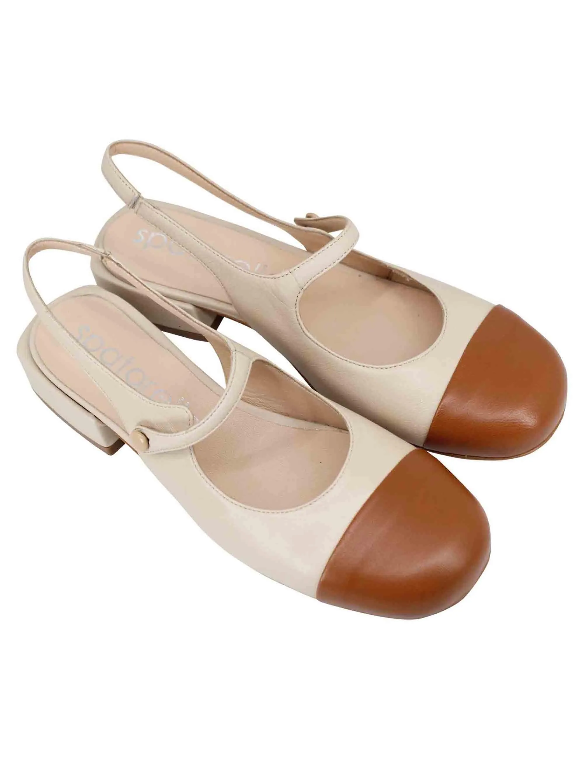 Decollete slingback donna in pelle beige bicolore con puntale cammello Donna SPCH35 016 sold by Spatarella product image thumbnail 3