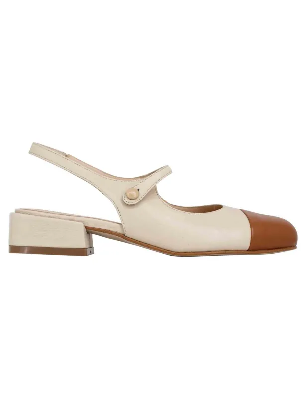 Decollete slingback donna in pelle beige bicolore con puntale cammello Donna SPCH35 016 sold by Spatarella