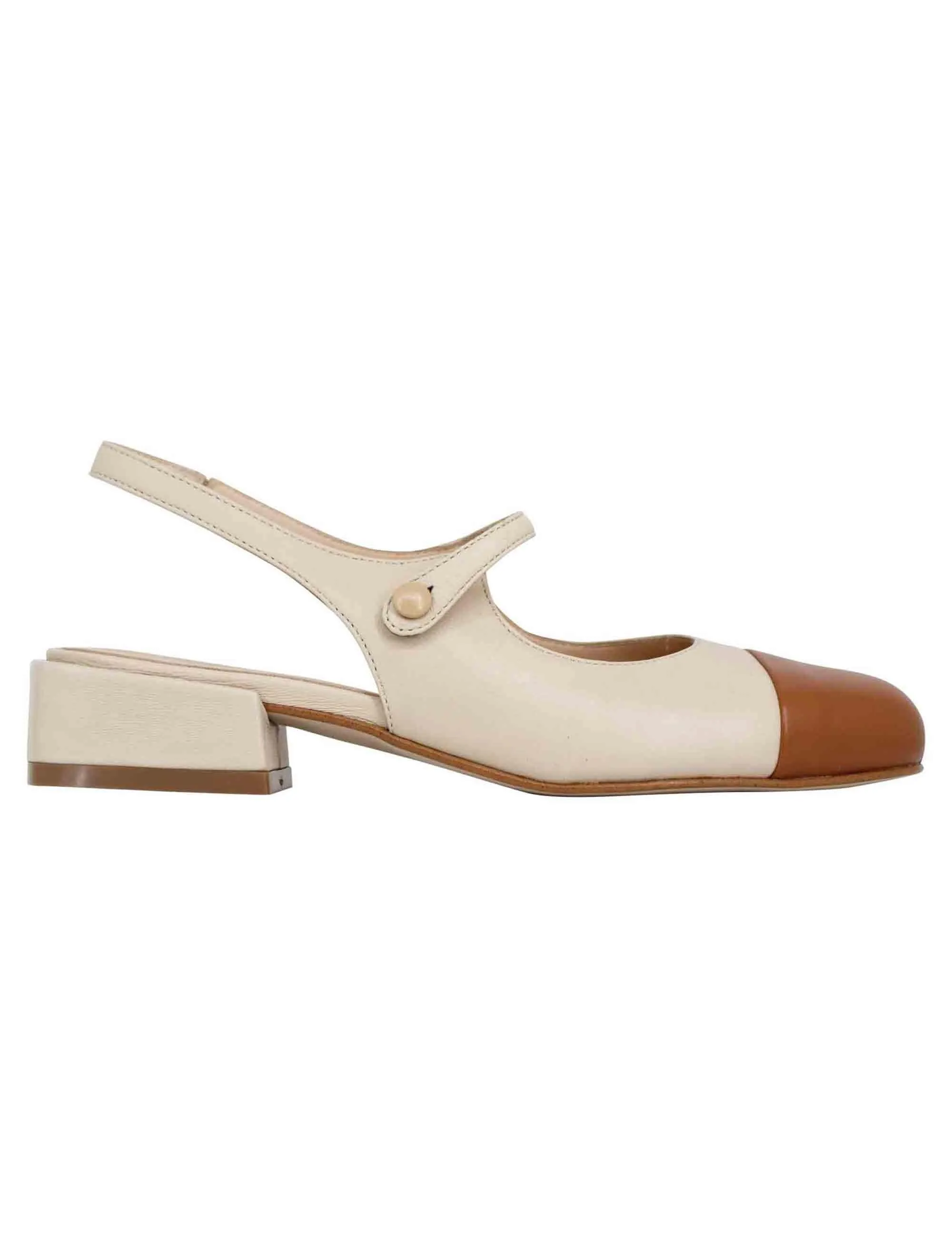 Decollete slingback donna in pelle beige bicolore con puntale cammello Donna SPCH35 016 sold by Spatarella
