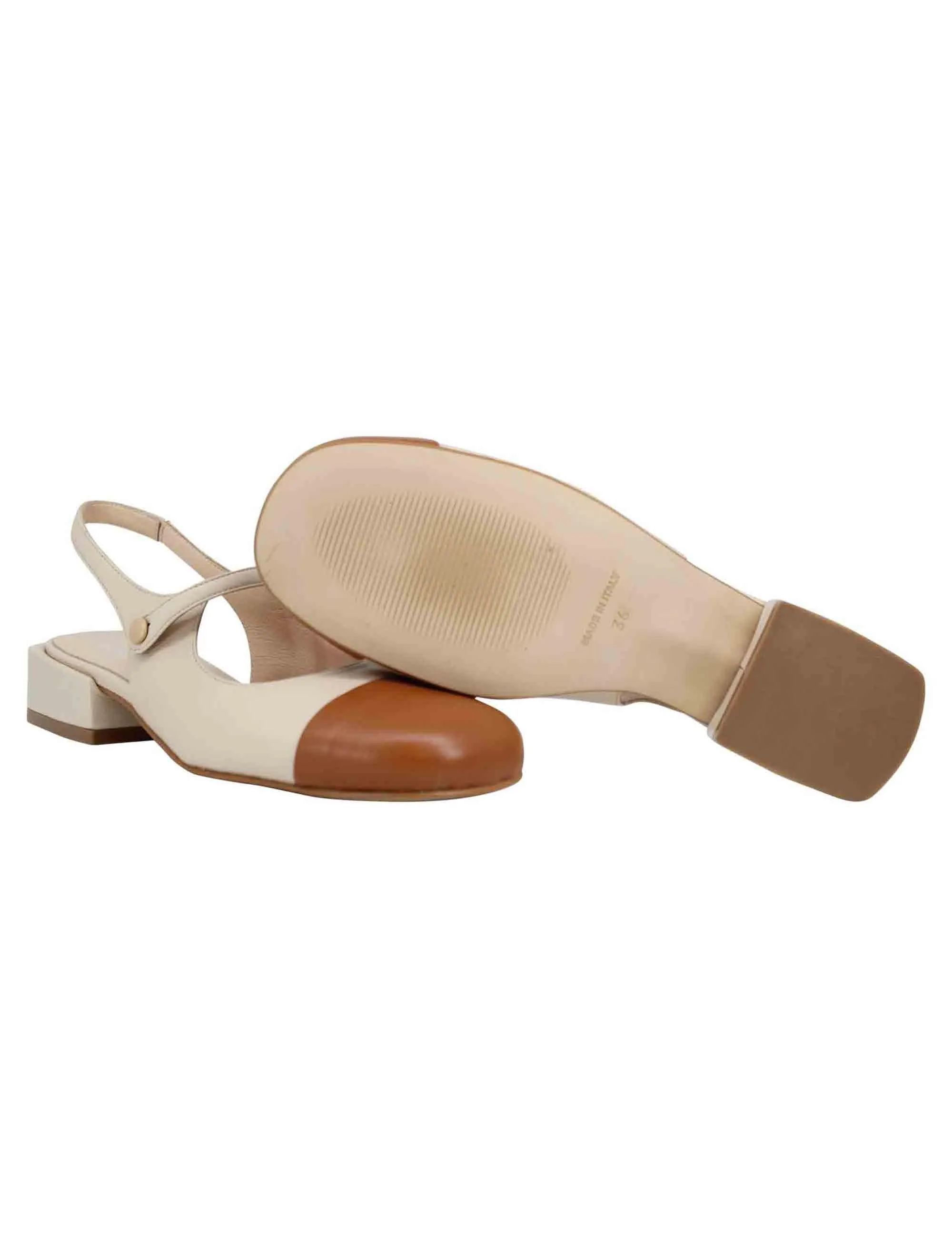 Decollete slingback donna in pelle beige bicolore con puntale cammello Donna SPCH35 016 sold by Spatarella product image thumbnail 4
