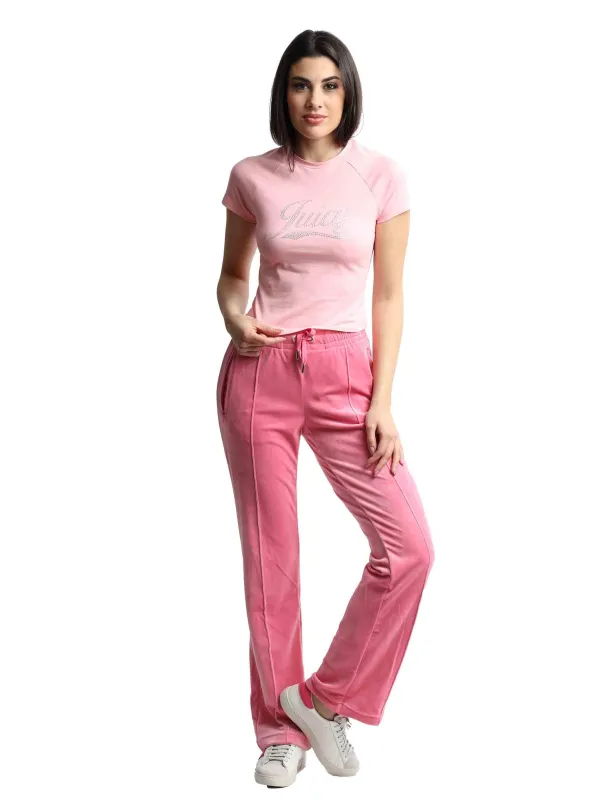 T-shirts donna Ryder Rodeo in cotone rosa a girocollo con strass Donna VEJH70332UJC J94 made by Juicy Couture